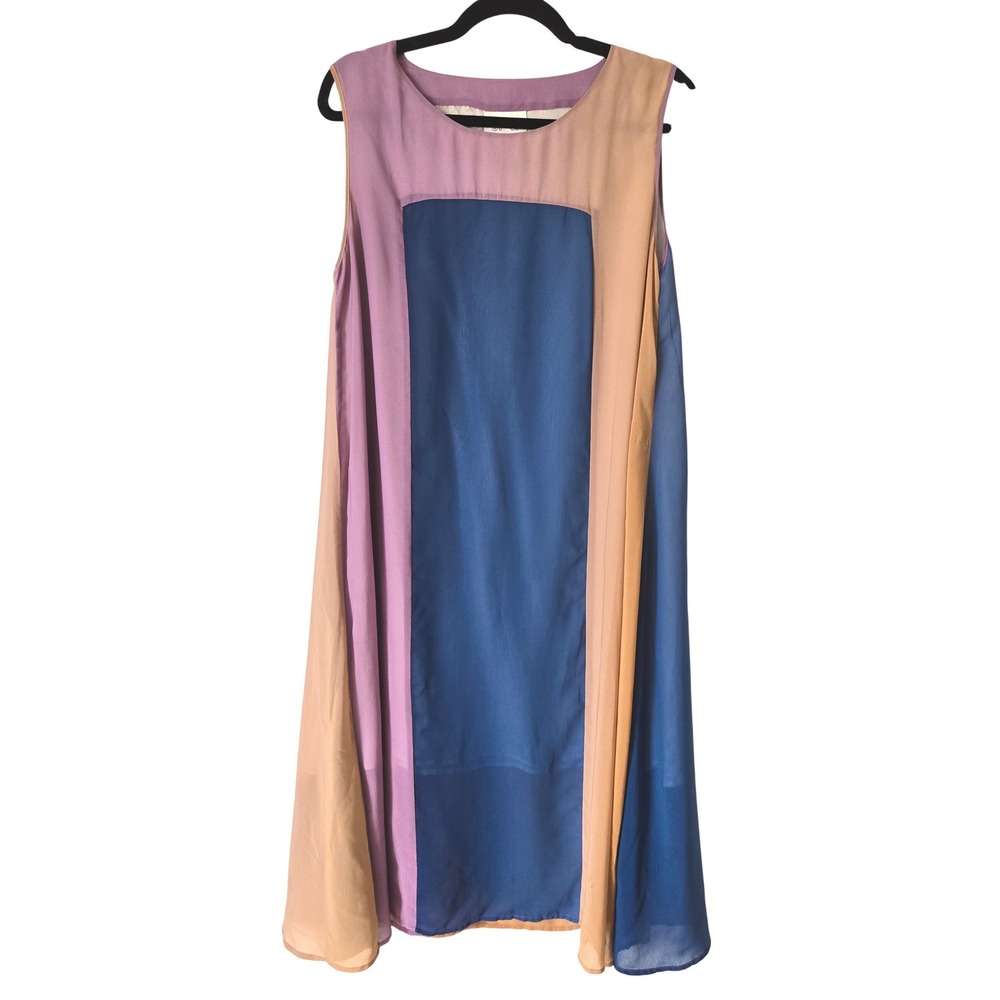 JF & SON Womens L Shift Dress Multicolor Colorblock Silk Lined Sleeveless Mod